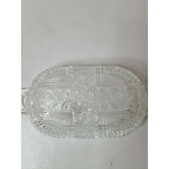 Vintage Clear Crystal Depression Glass Relish Dish Bowl 2 Handles Oblong Cross - Picture 3 of 6
